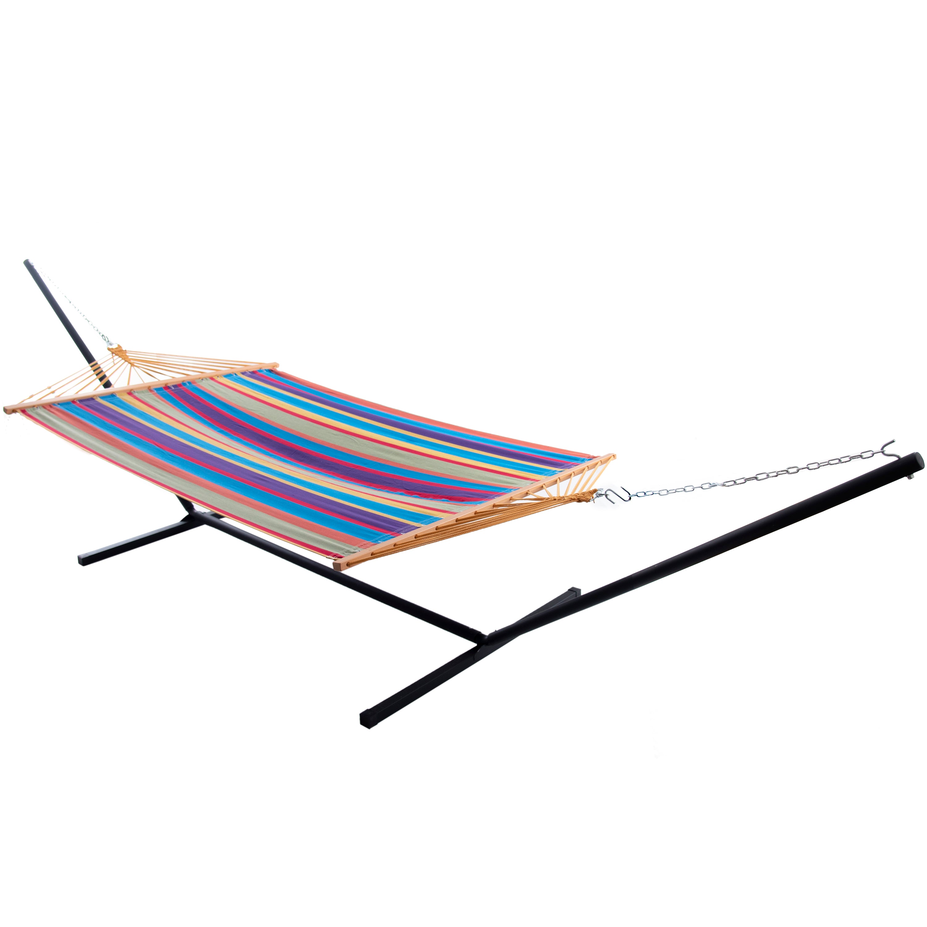 Double Cotton Spreader Bar Hammock with Stand (13ft/ 370 cm