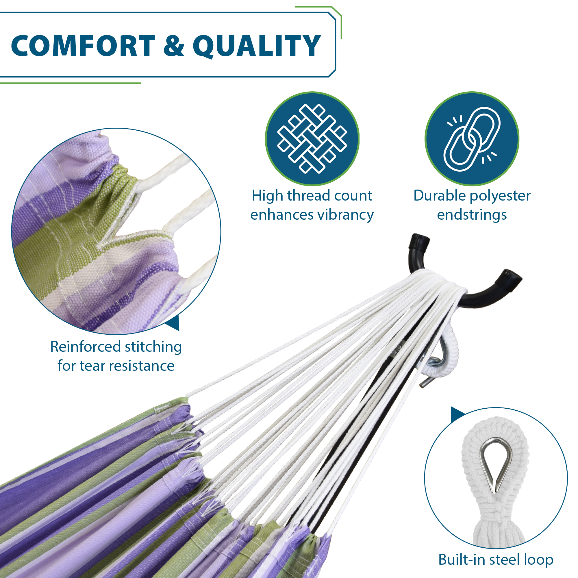Hamac double en coton avec support (280 cm) - Tranquility