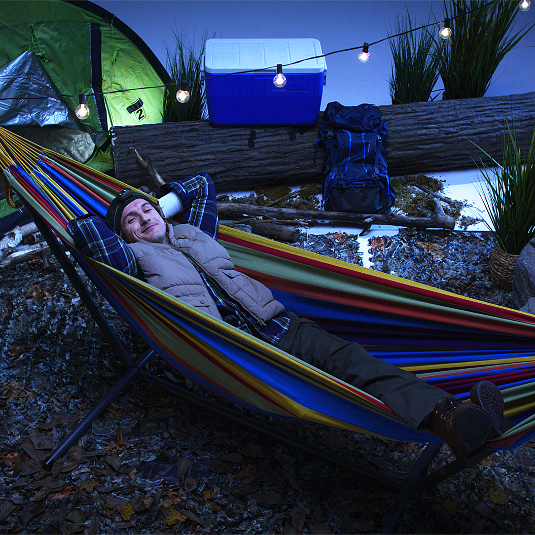 Hamac double en coton avec support (280 cm) - Tropical