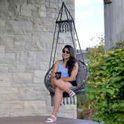 Deluxe Macrame Chair With Fringe - Fog Grey