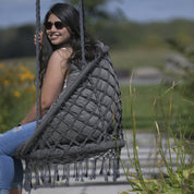 Deluxe Macrame Chair With Fringe - Fog Grey