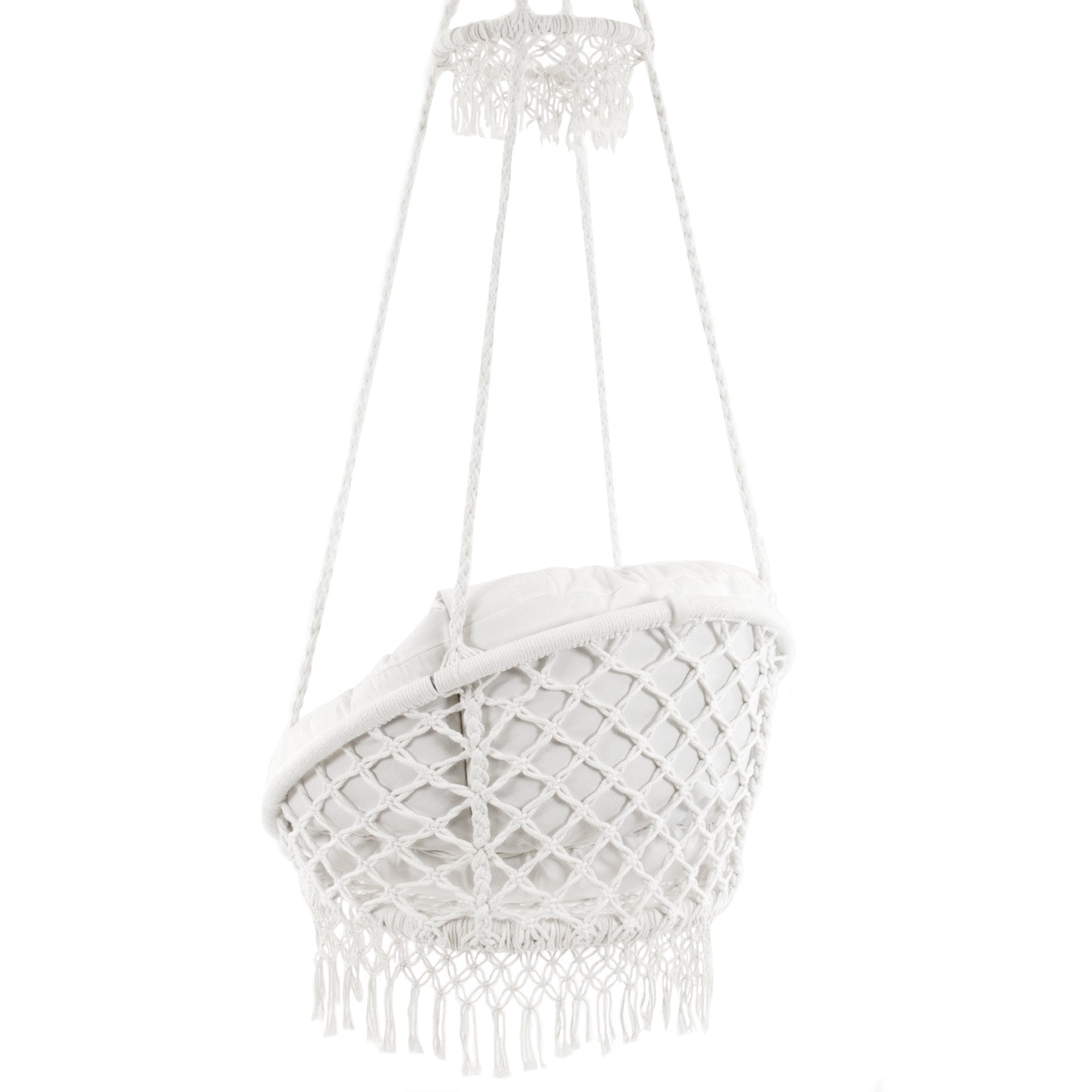 Deluxe Macrame Chair With Fringe - White