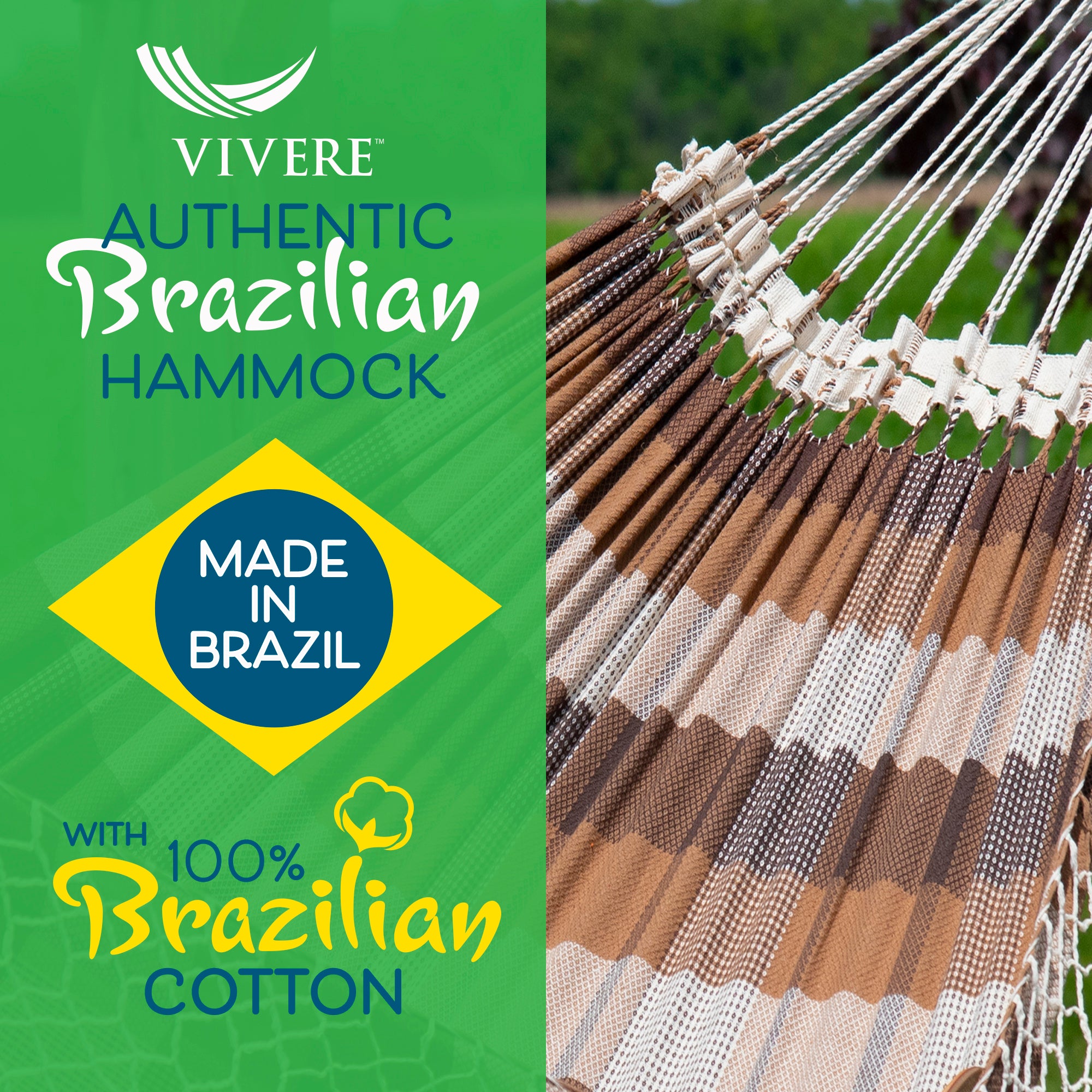 Authentic Brazilian Hammock with Solid Pine Stand (10ft/305cm) - Brazilwood