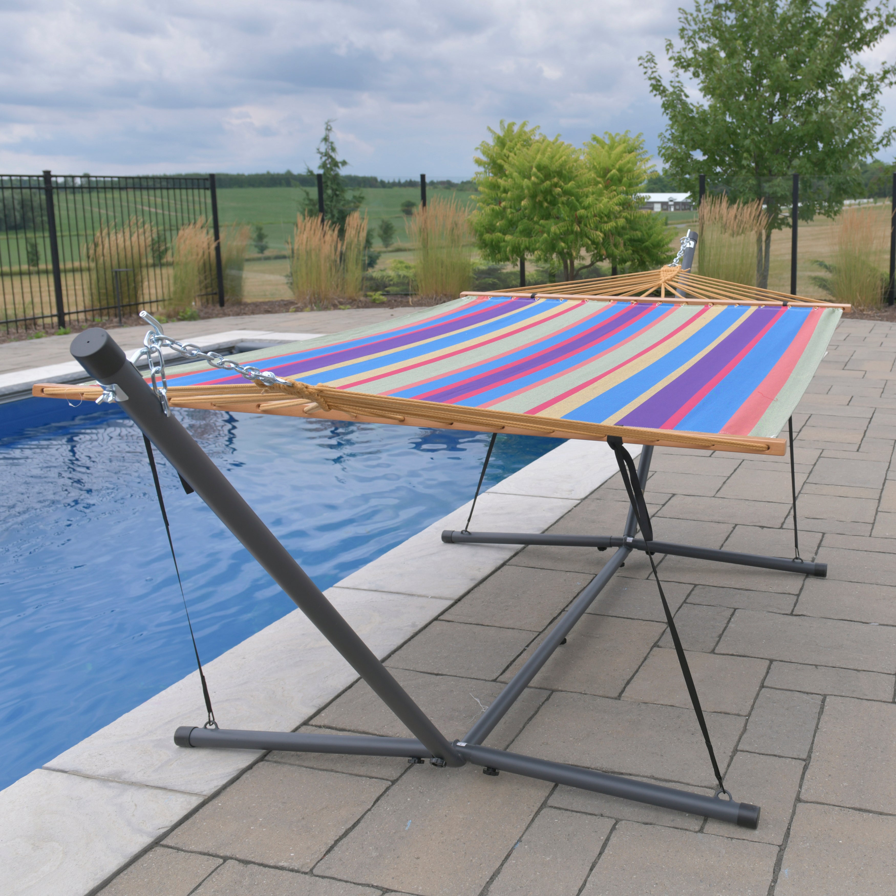 Double Cotton Spreader Bar Hammock with Stand (13ft/ 370 cm