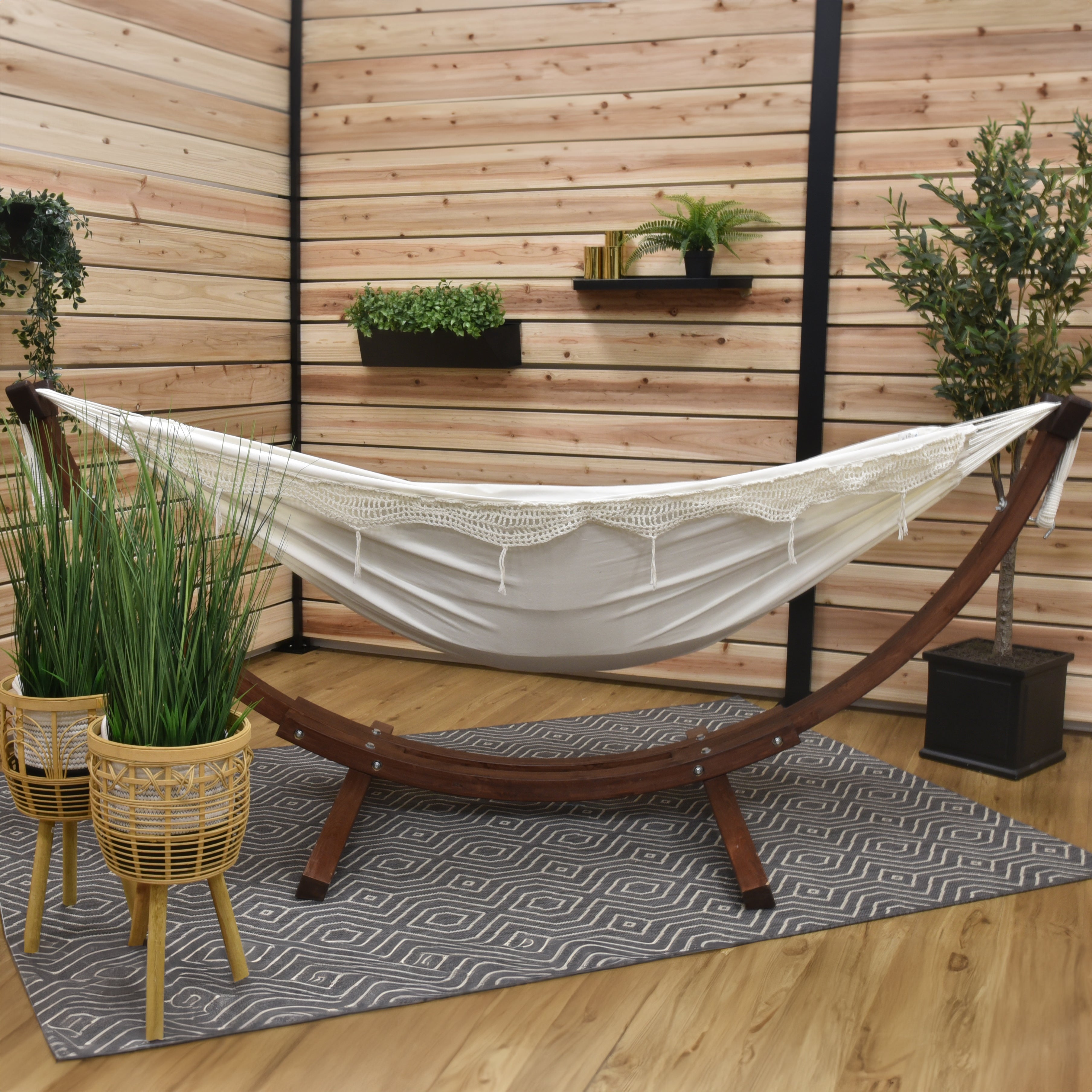 Double Cotton Hammock with Solid Pine Stand (8ft/260cm) - Natural