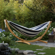 Hamac double en coton avec support en pin massif (260 cm) - Blue Lagoon