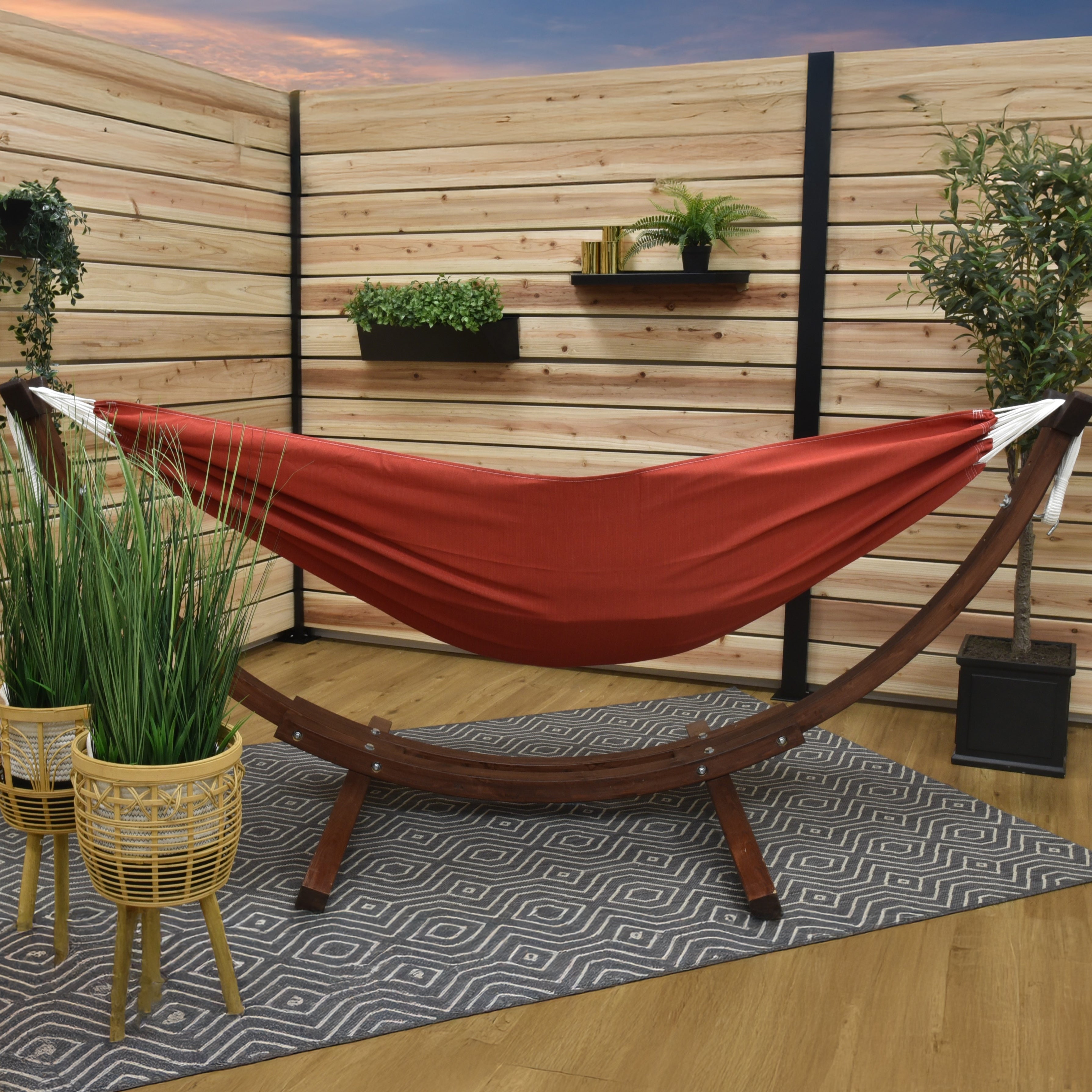 Double Sunbrella® Hammock with Solid Pine Stand (8ft/260cm