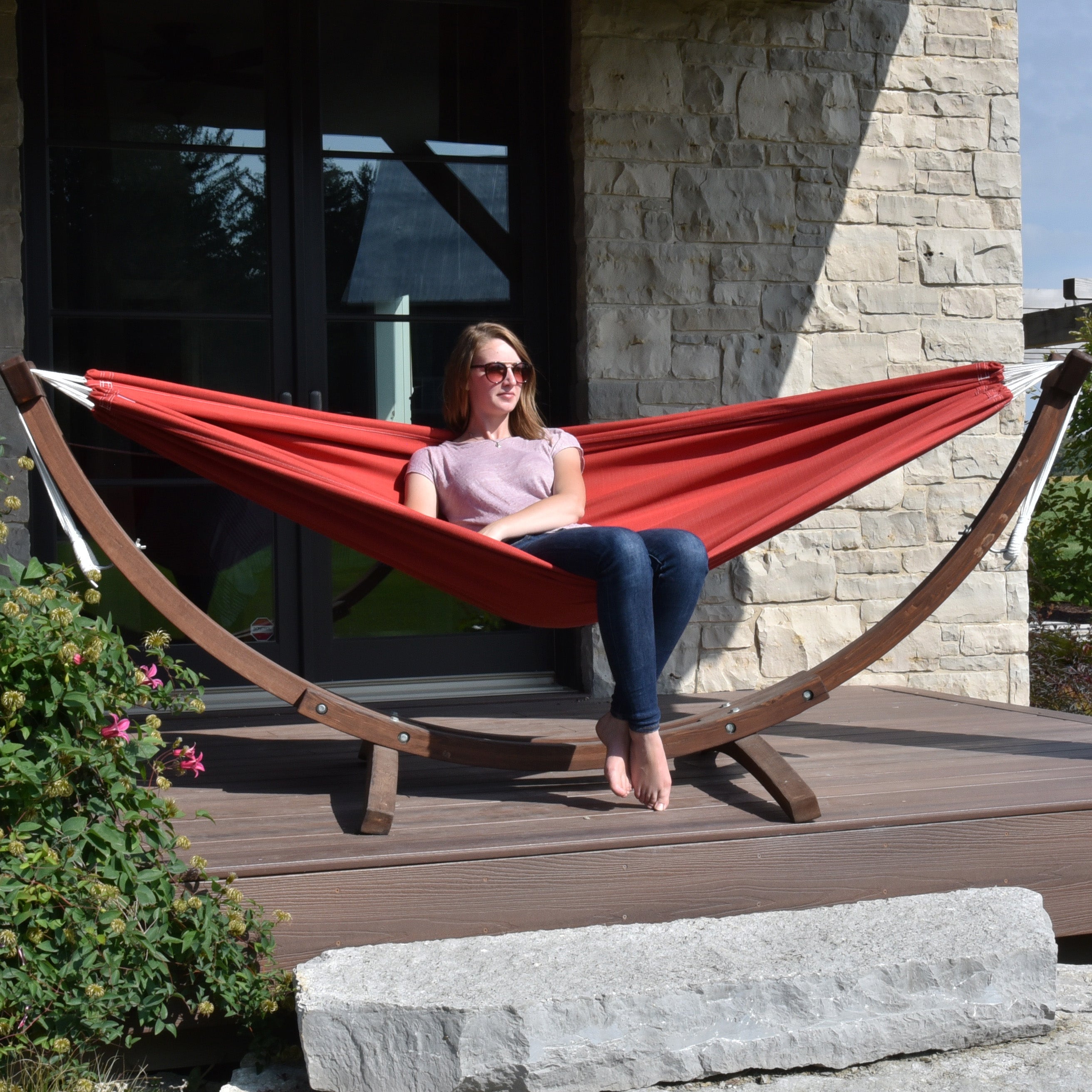 Double Sunbrella® Hammock with Solid Pine Stand (8ft/260cm