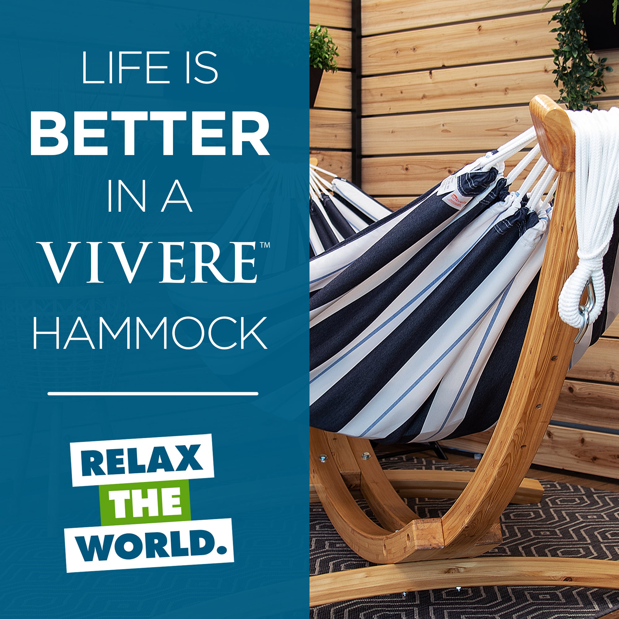 Double Sunbrella® Hammock with Solid Pine Stand (8ft/260cm) - Harbor