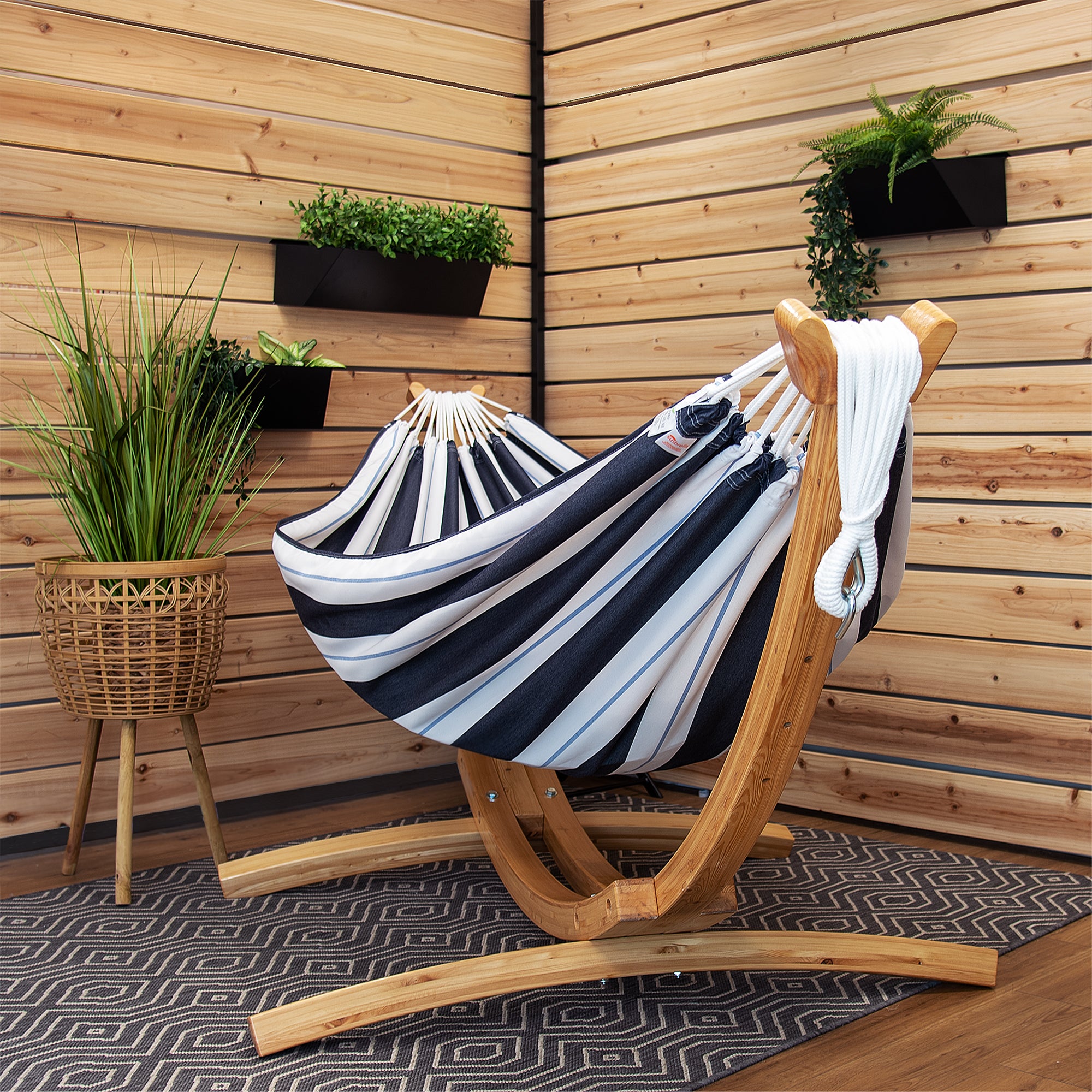 Double Sunbrella® Hammock with Solid Pine Stand (8ft/260cm) - Harbor