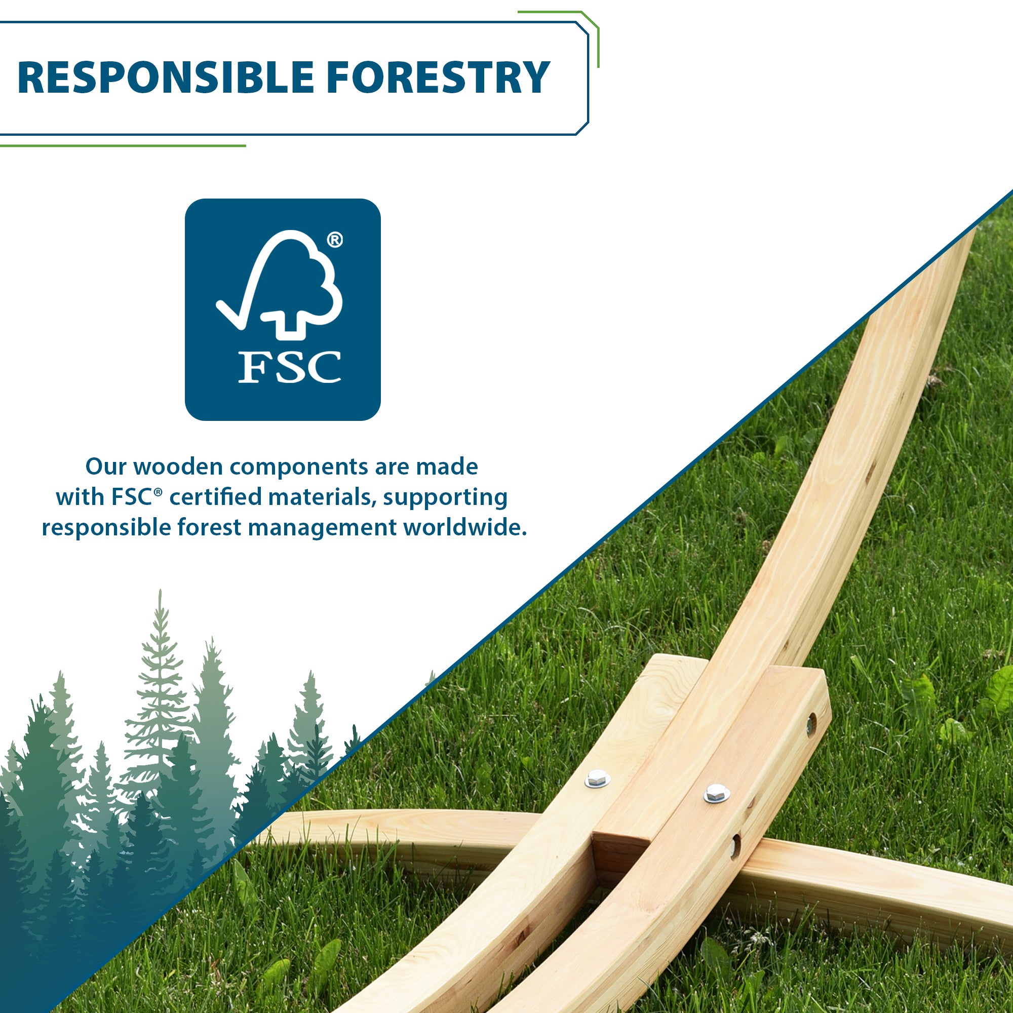 Double Sunbrella® Hammock with Solid Pine Stand (8ft/260cm) - Lagoon