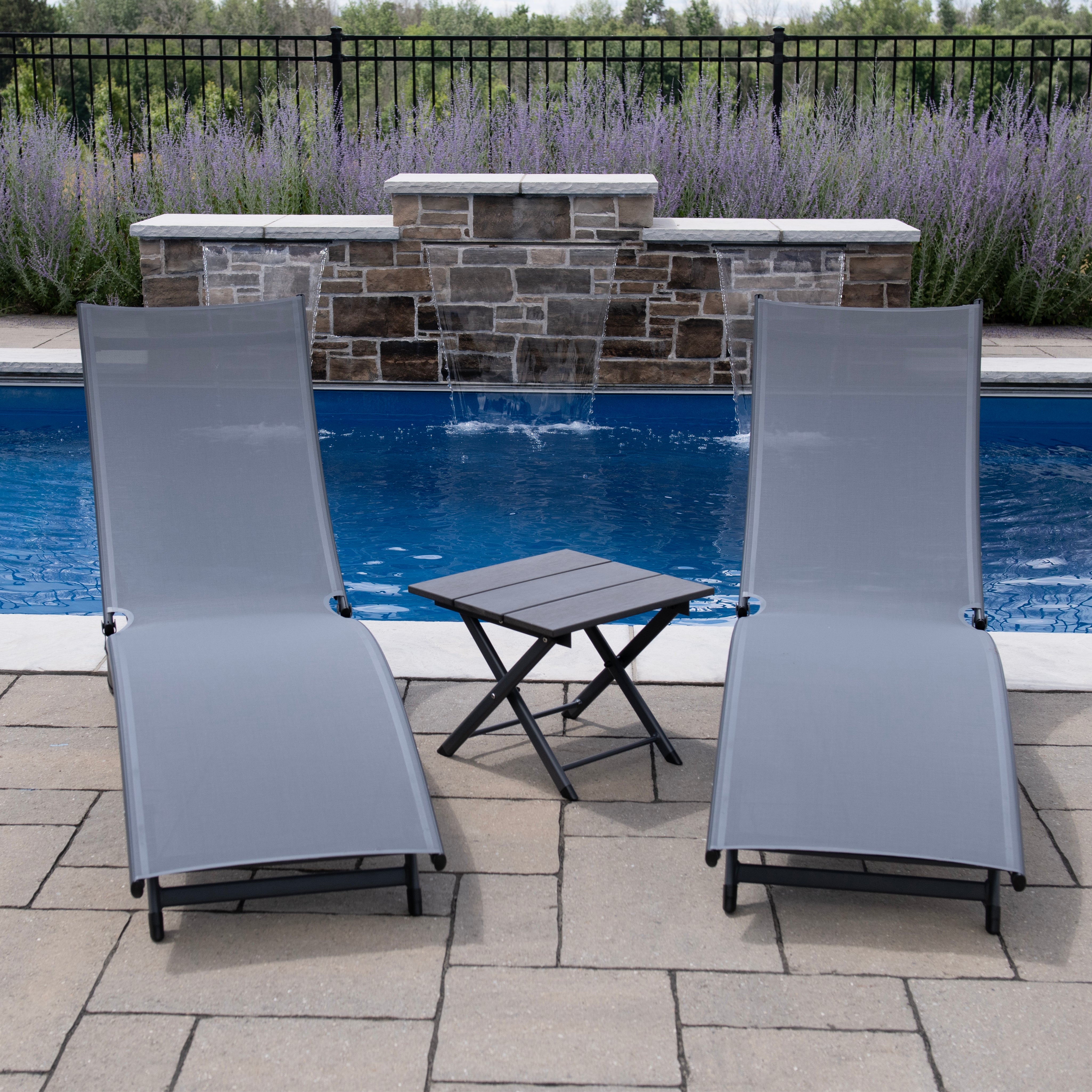 Coral Springs Phifer® & Aluminum Lounger Set (3pc) - Gray on Matte Black