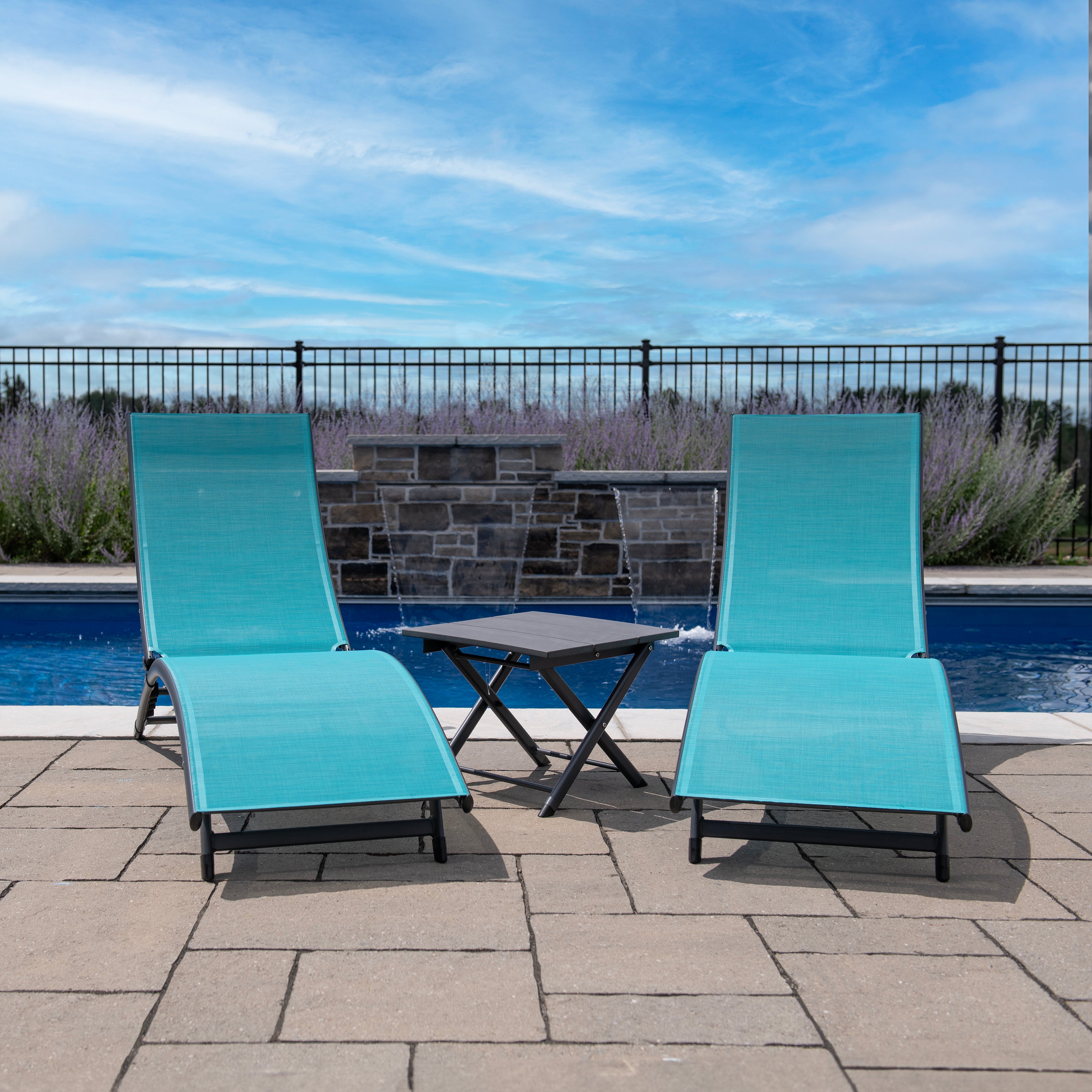 Coral Springs Phifer® & Aluminum Lounger Set (3pc) - Blue Hawaii