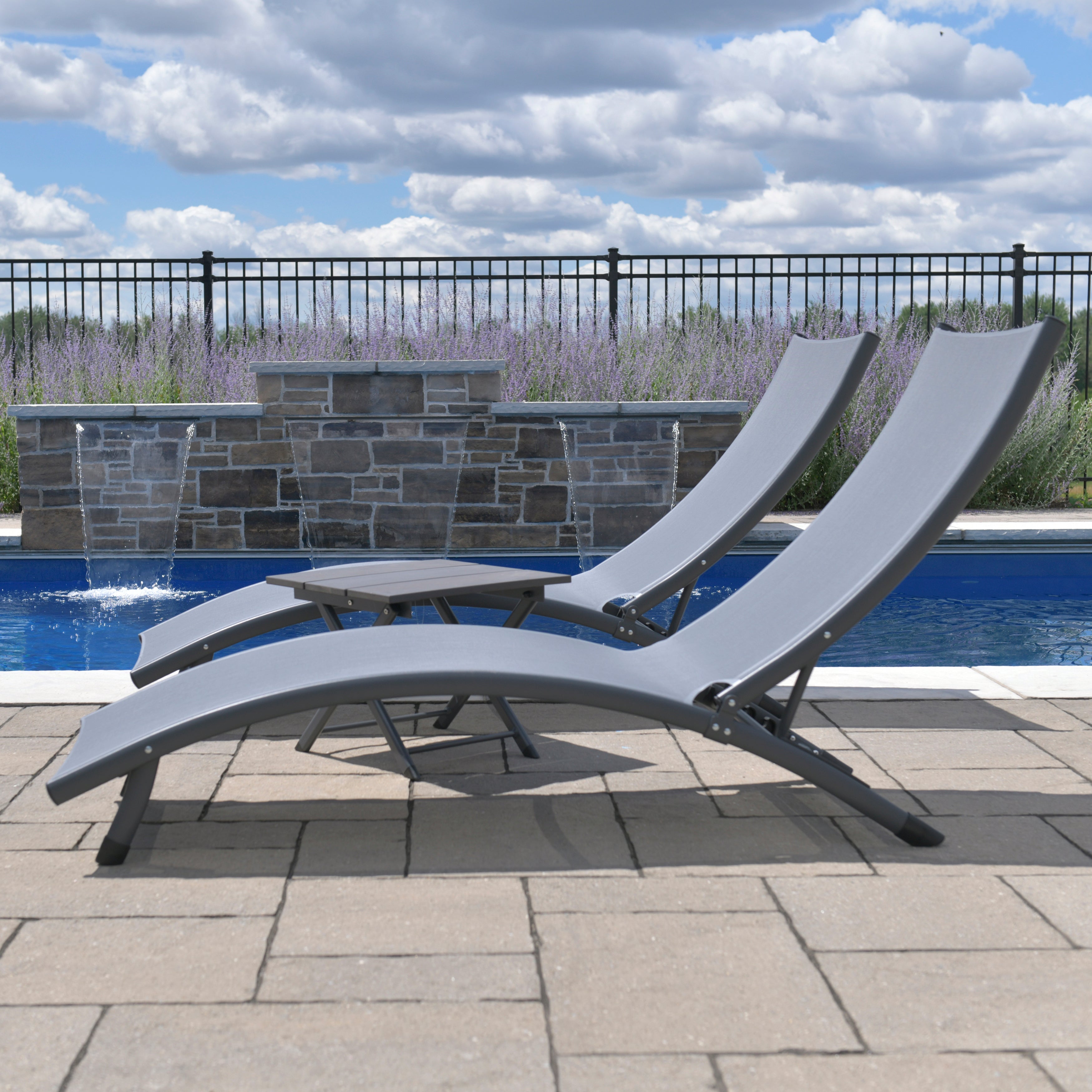 Coral Springs Phifer® & Aluminum Lounger Set (3pc) - Gray on Matte Black