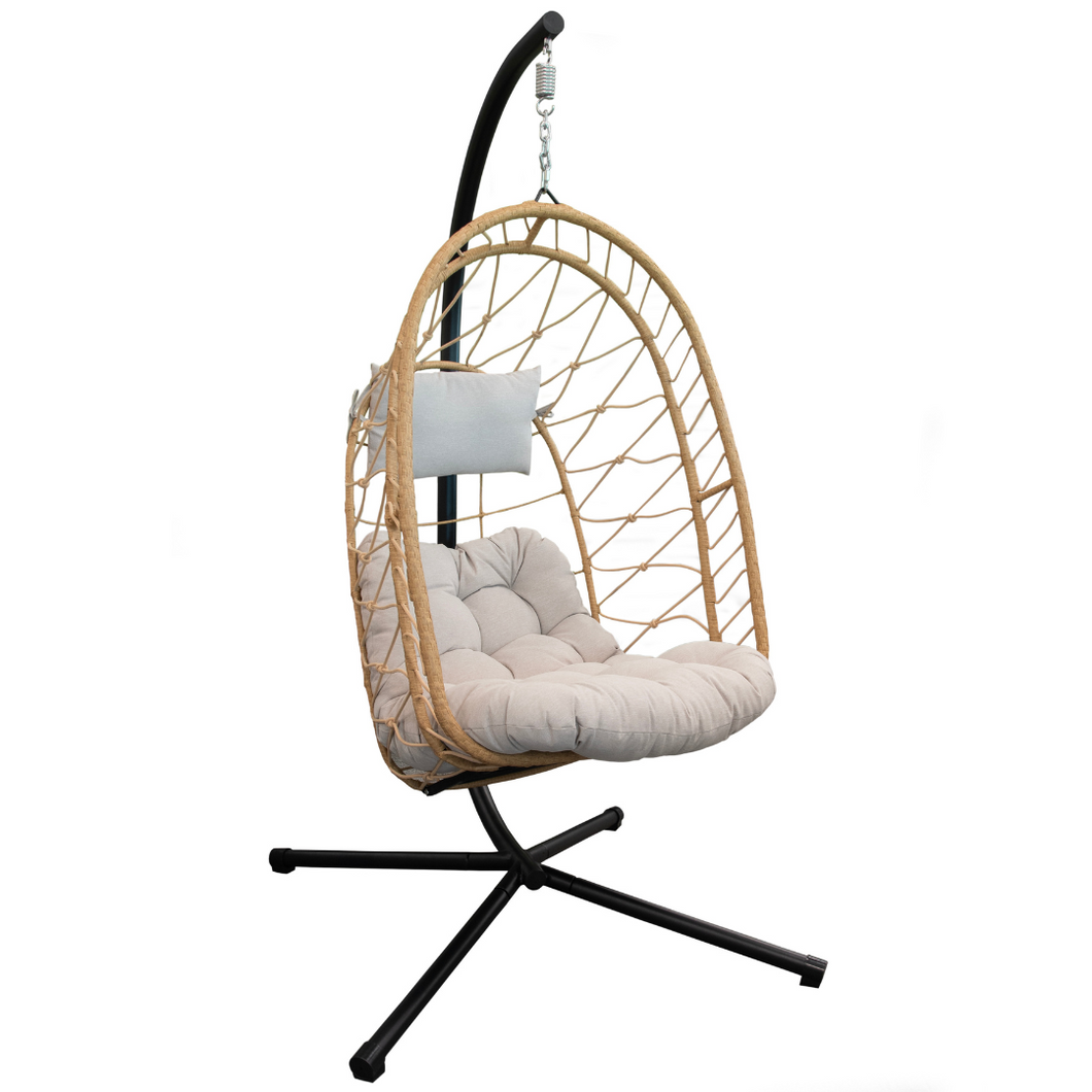Deluxe Nest Chair with Steel Stand & GeoBella Plush Outdoor Cushion Accommodates 250lbs - Cappuccino