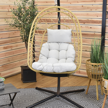 Load image into Gallery viewer, Deluxe Nest Chair with Steel Stand &amp; GeoBella Plush Outdoor Cushion Accommodates 250lbs - Cappuccino

