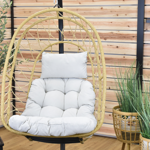 Deluxe Nest Chair with Steel Stand & GeoBella Plush Outdoor Cushion Accommodates 250lbs - Cappuccino