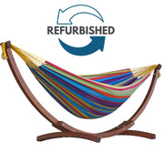 Refurbished Double Cotton Hammock with Solid Pine Stand (8ft/260cm) - Tropical
