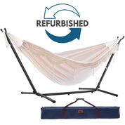 Refurbished Double Cotton Hammock with Stand (9ft/280cm) - Natural with Fringe