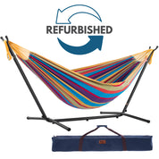Refurbished Double Cotton Hammock with Stand (9ft/280cm) - Tropical