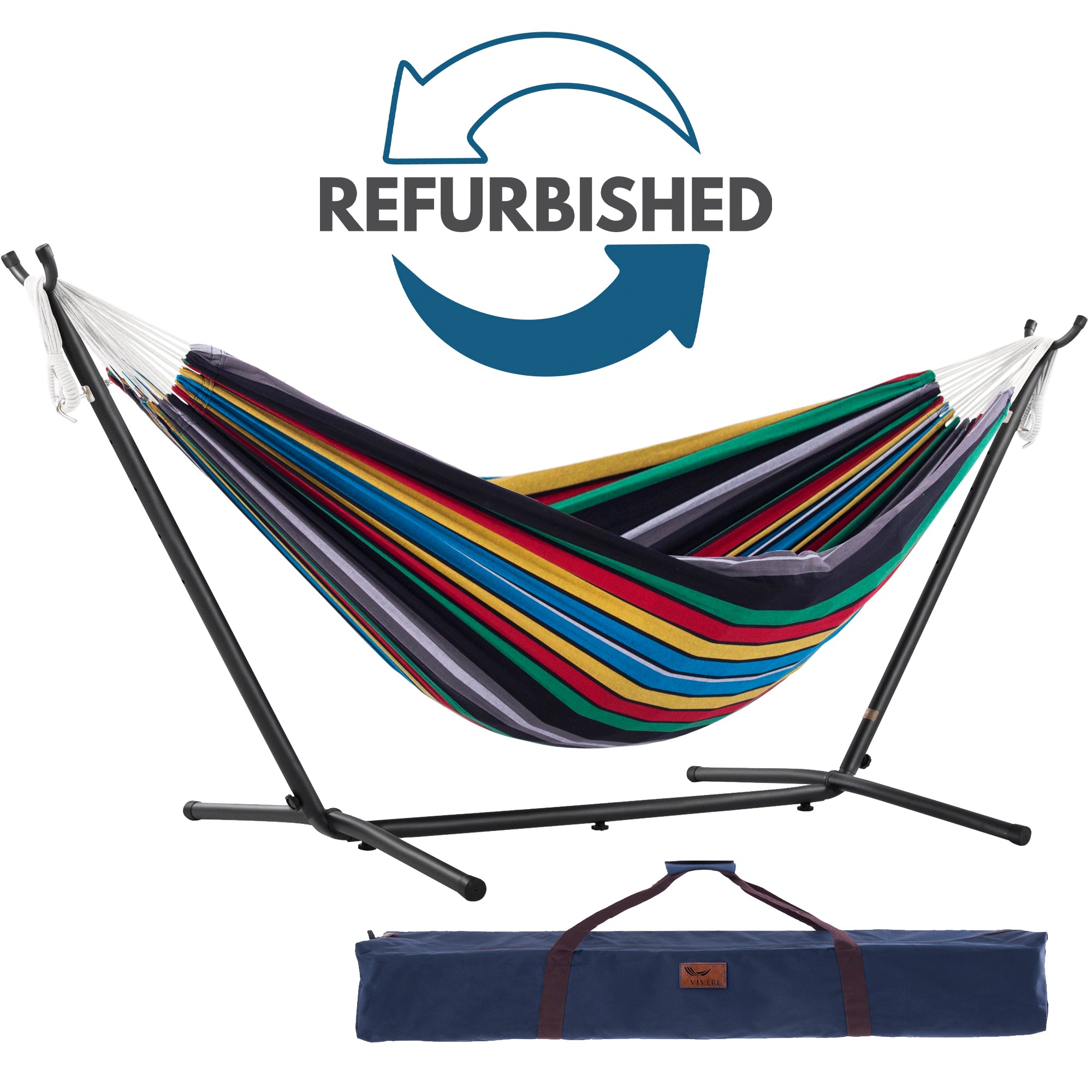 Refurbished Double Cotton Hammock with Stand (9ft/280cm) - Byron