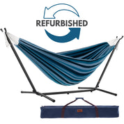 Refurbished Double Cotton Hammock with Stand (9ft/280cm) - Blue Lagoon