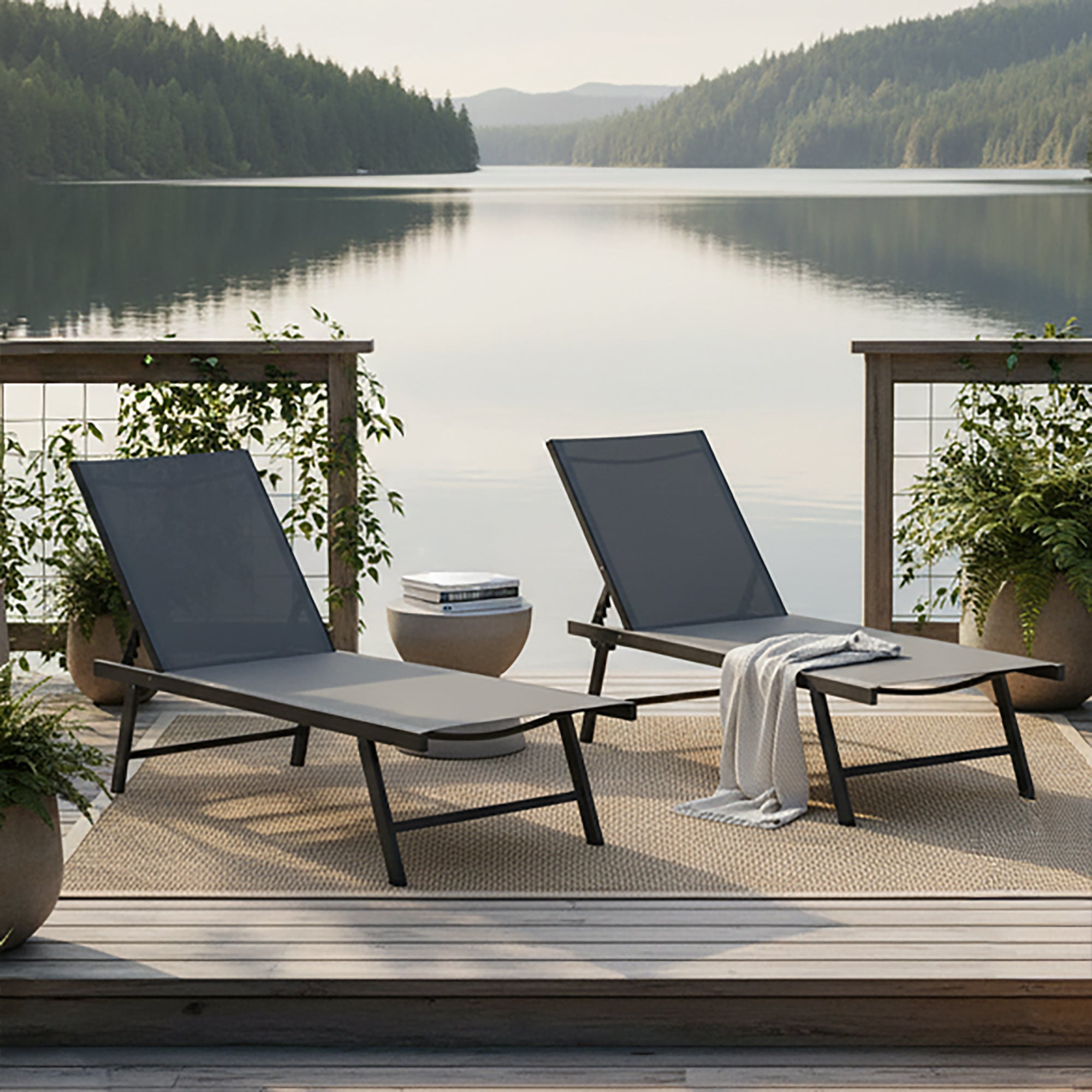 Ensemble de 2 chaises longues Urban Phifer® et aluminium - Chrome noir