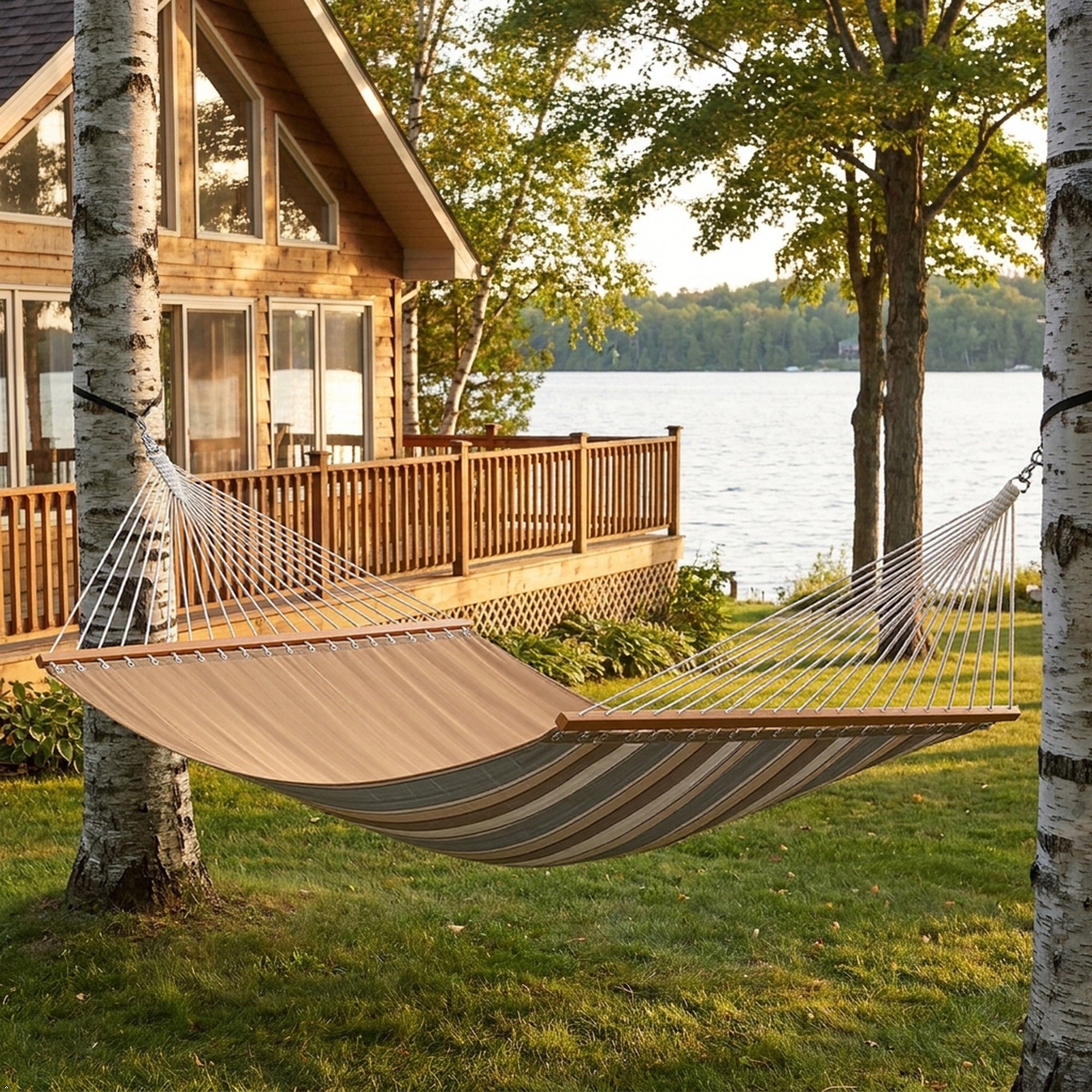 Sunbrella® Quilted Spreader Bar Hammock - Dove & Sand
