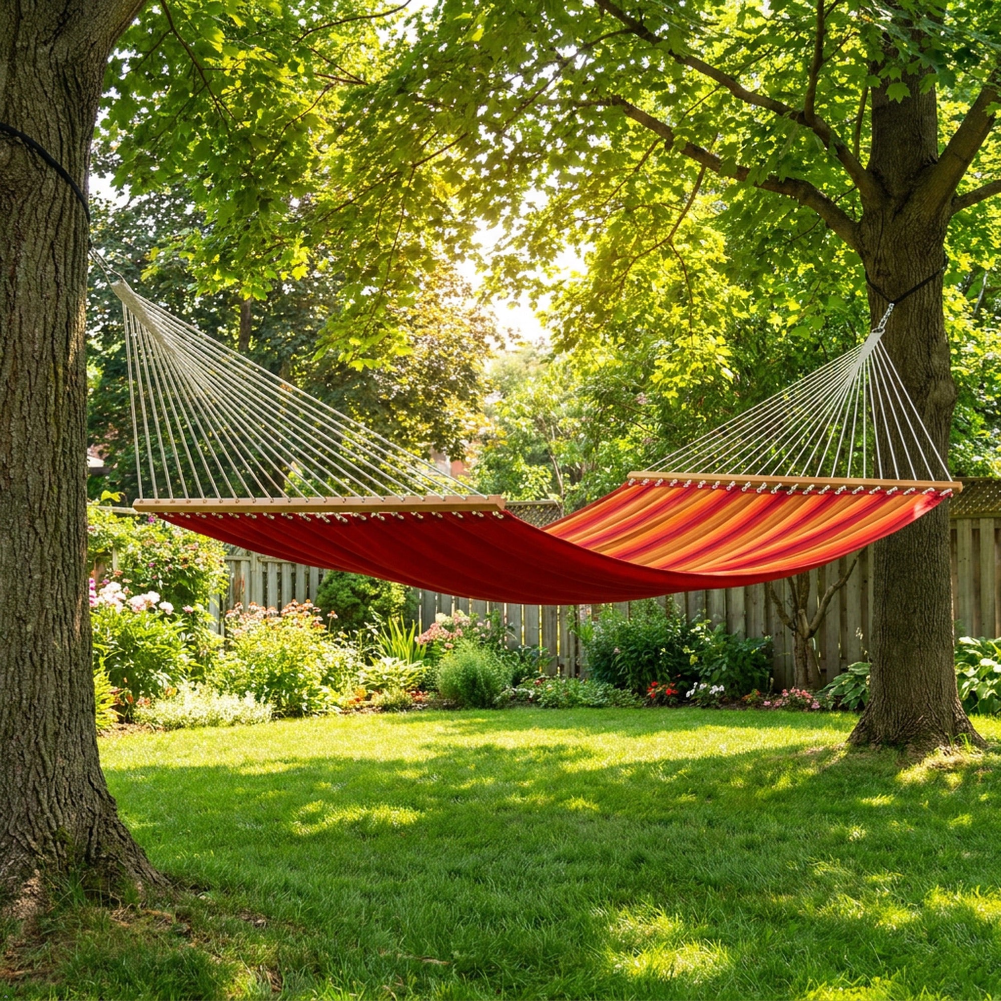 Sunbrella® Quilted Spreader Bar Hammock - Sunset & Crimson