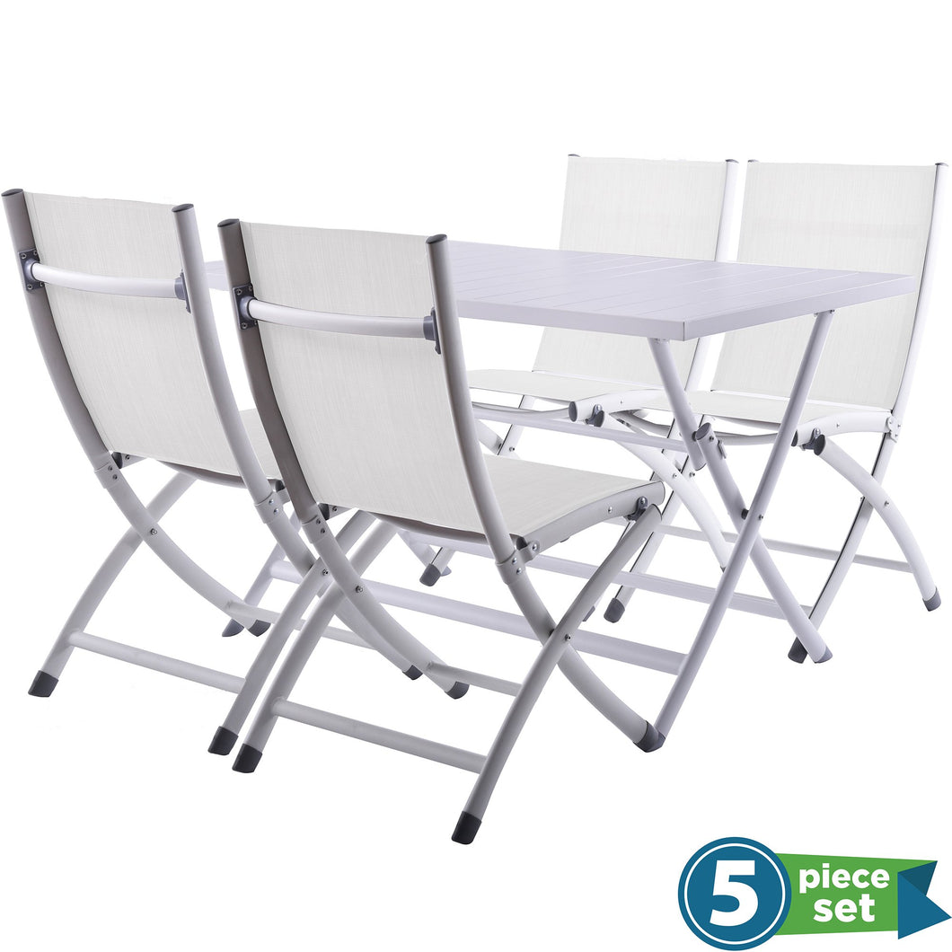 Brunch Folding Table and Bachelor Chairs 5pc White Set