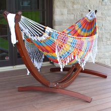 Load image into Gallery viewer, 10ft Authentic Brazilian Hammock with Solid Pine Arc Stand

