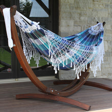 Load image into Gallery viewer, 10ft Authentic Brazilian Hammock with Solid Pine Arc Stand
