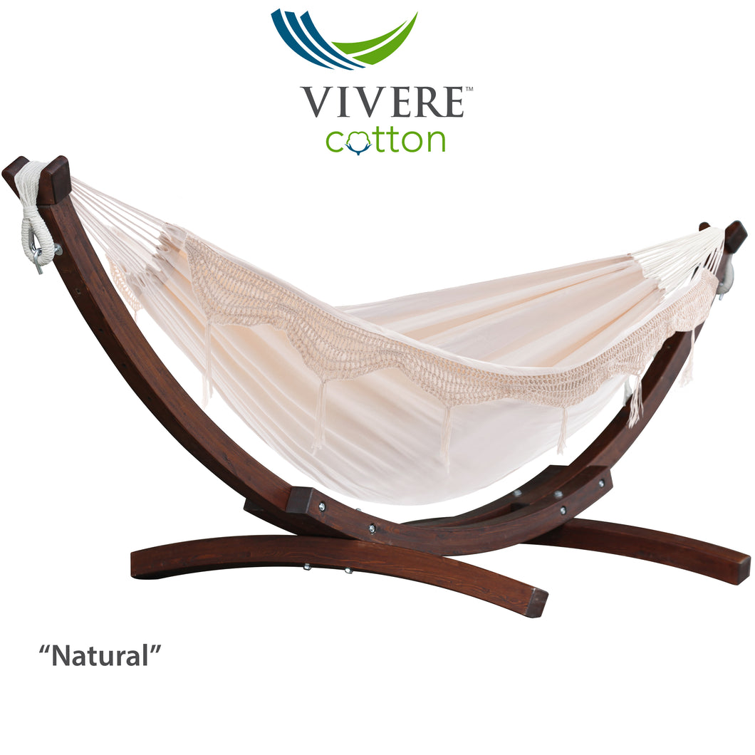 Double Cotton Hammock with Solid Pine Stand