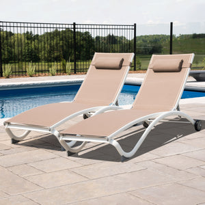 Glendale 4 Position Aluminum Pool Lounger with Wheel and Pillow 2 Pack